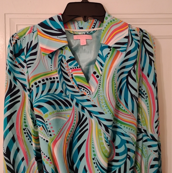 Lilly Pulitzer Wayles Silk Dress in Turquoise Multi Sea Me, Size 0 - Picture 6 of 16
